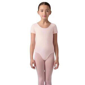 Capezio Childs L 12-14 Pink Leotard Short Sleeve Scoop Neck Dance Ballet Leg